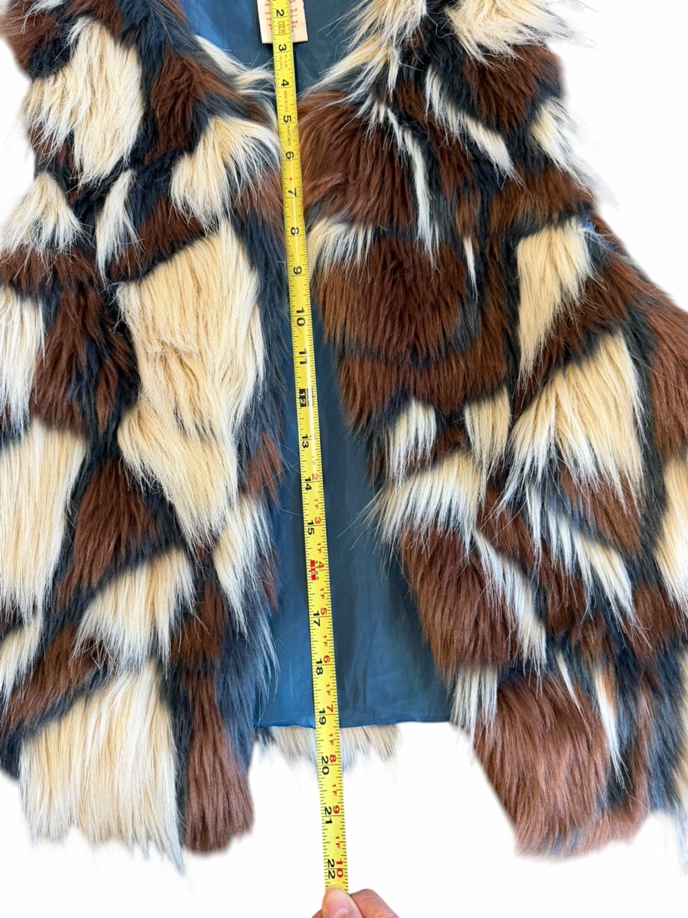 Flying Tomato Faux Fur Patchwork Vest Brown Cream Size S - Picture 5 of 7